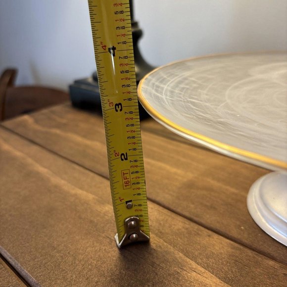 Small Frosted Gold Edge 8 1/4 Inch Round Pedestal Cake Plate. Cakes Treats - Picture 7 of 13